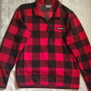 Columbia Red and Black Checkered Fleece Pullover